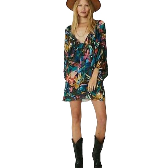 Jen's Pirate Booty x Free People Orissa M Black Blue Abstract Chiffon Mini Dress - Picture 9 of 11